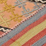 2x9 Green & Red Kilim Runner Rug, 80x287Cm
