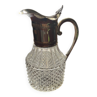 Crystal and pewter wine carafe