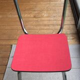 Table set and 2 vintage vintage pale red formica chairs
