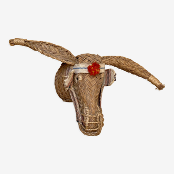 Straw donkey head trophy