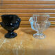 Pair of Antique Egg Cups in Black Opaline and Vintage Moulded Glass