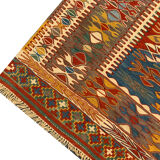 Traditional turkish kilim area rug, handmade oriental tribal kilim 145x194cm