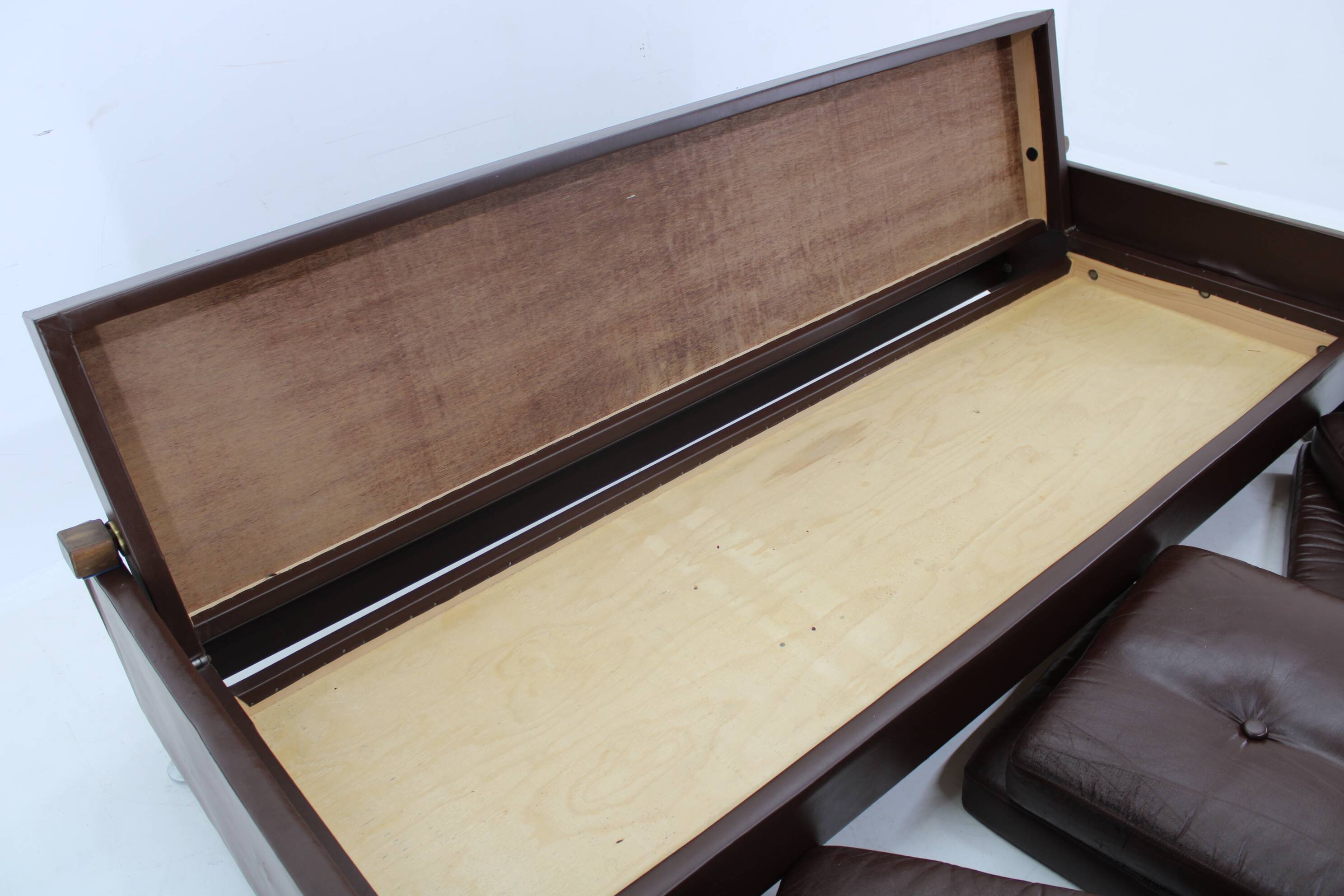 Design Leather Folding Sofa by Arch. Spicka, 1970s, Czechoslovakia