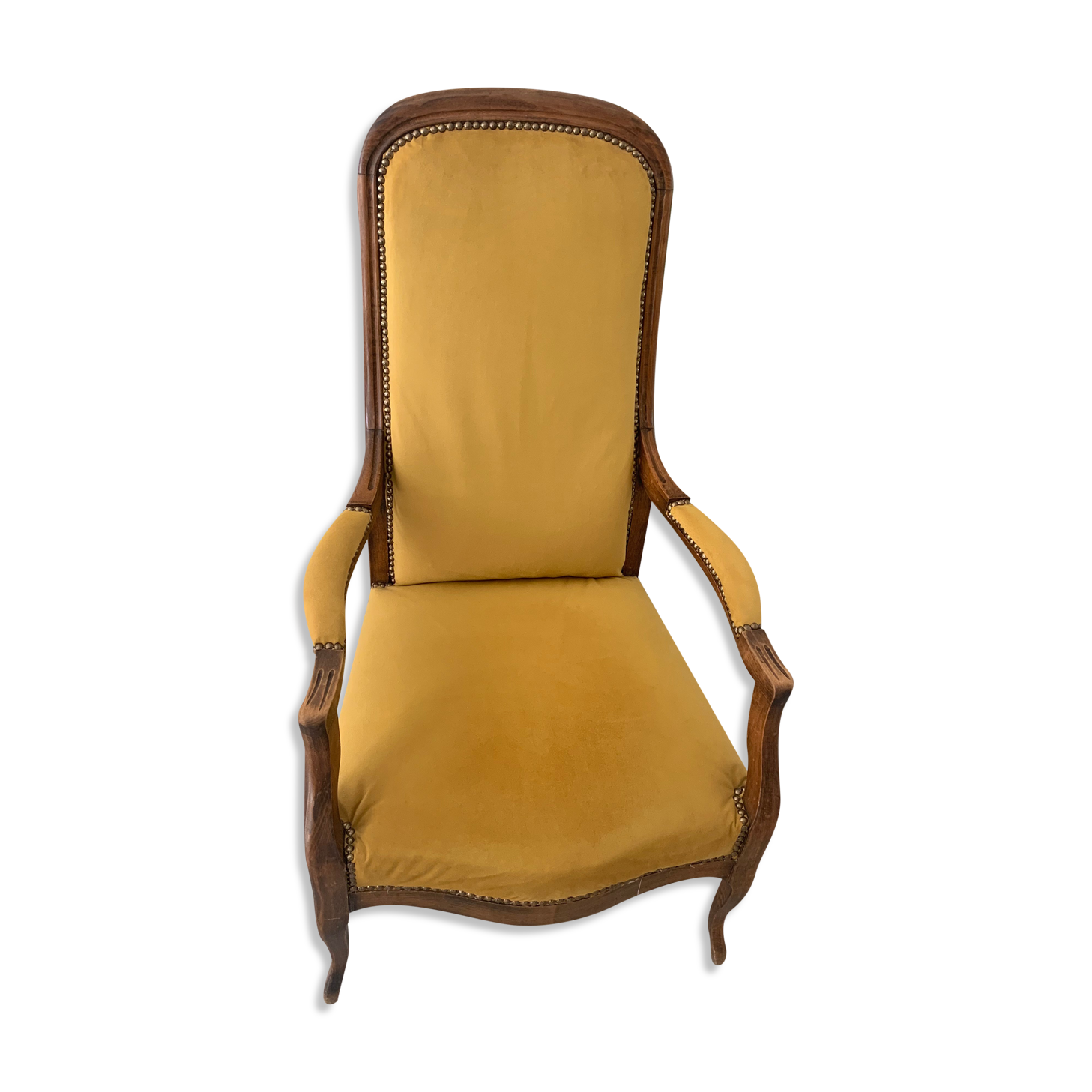 Fauteuil Voltaire style Louis Philippe restauré Jaune Moutarde