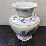 Old vase quimper henriot ceramic white décor blue rooster vintage