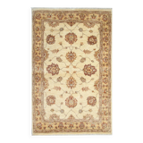 Handmade Cream Wool Rug, Traditional Floral Carpet for Bedroom Living Room