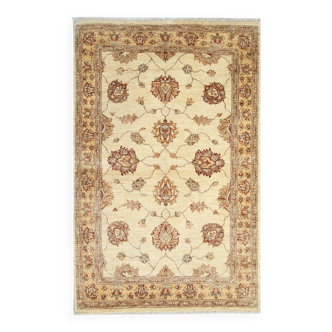 Handmade Cream Wool Rug, Traditional Floral Carpet for Bedroom Living Room