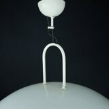Vintage 1990s White Pendant Lamp with Glass Top Shade. Italy