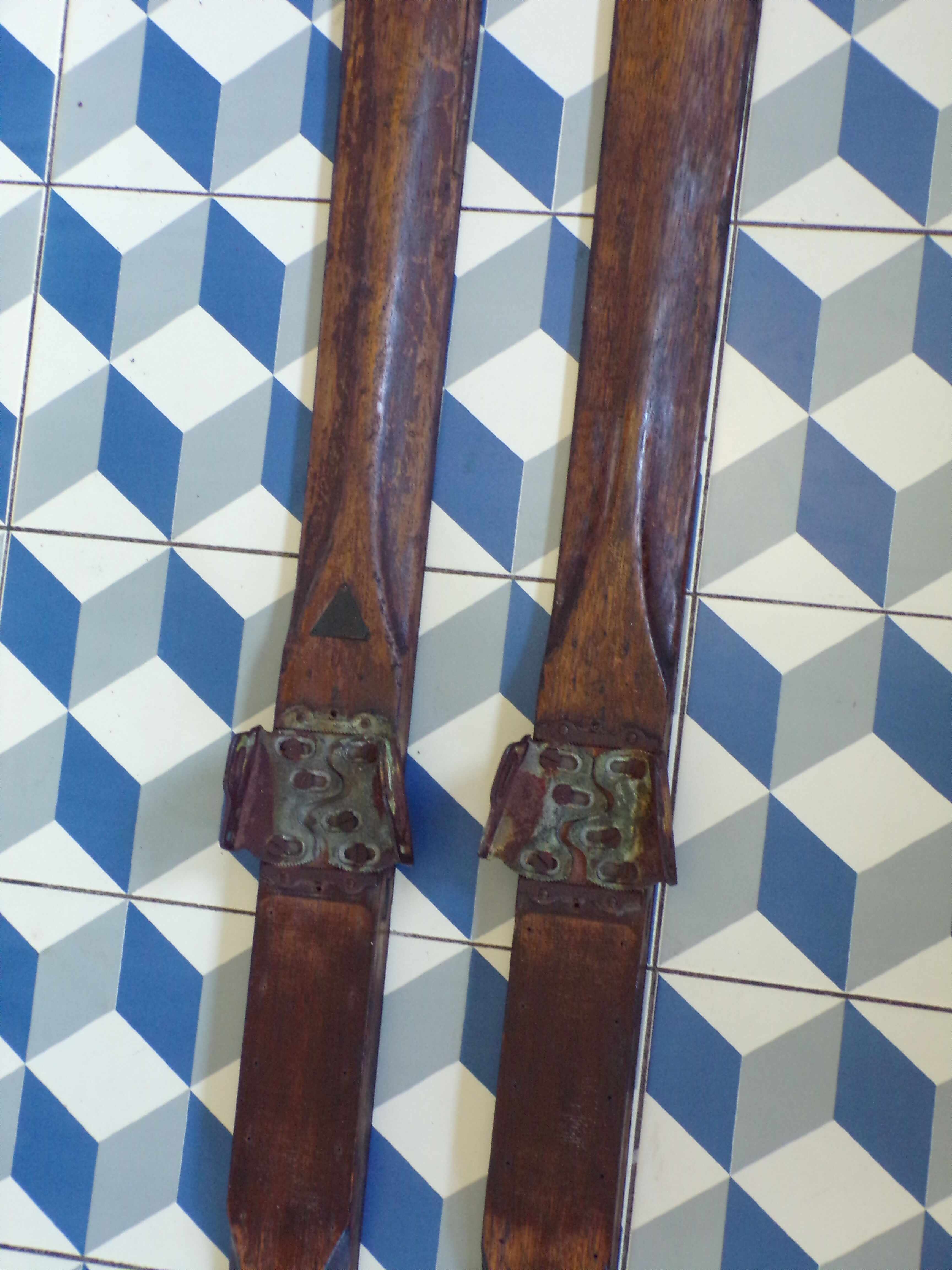 Pair of vintage wooden skis