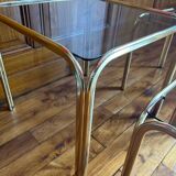 Set of 3 square nesting tables 1970 brown smoked glass