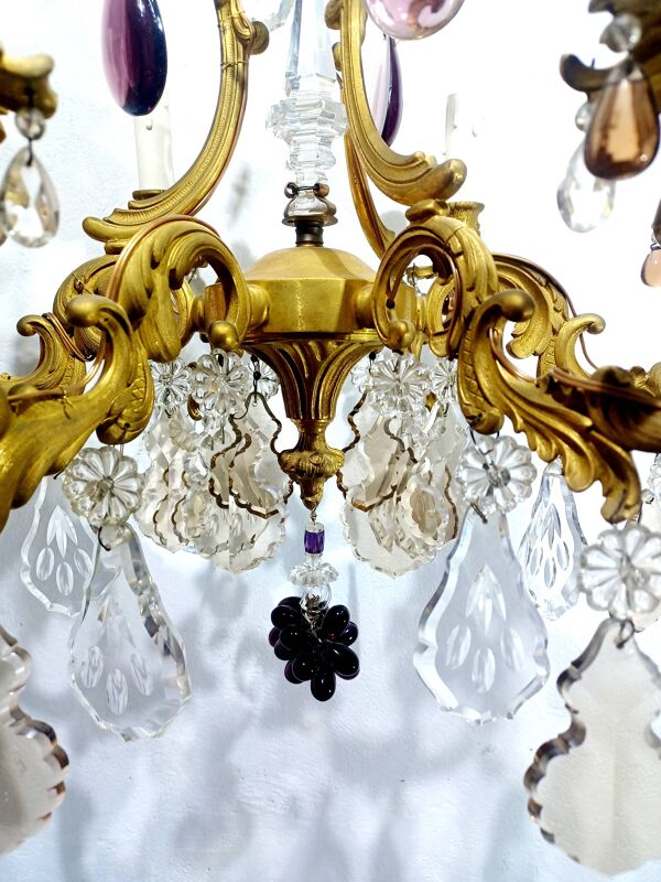 Lustre en bronze et cristal à 6 lumières