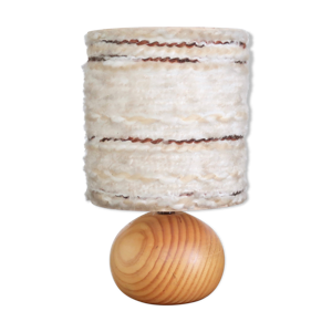 lampe en bois blond abat jour laine années 80