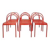 Set of 6 vintage red metal chairs from the 80s