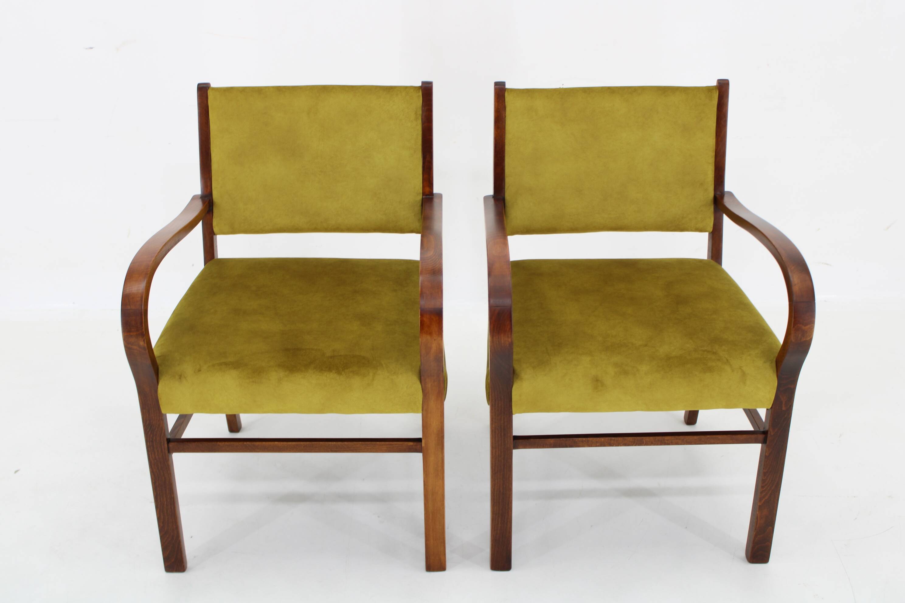 1940s Pair of Restored Beech Art Deco Armchairs ,Czechoslovakia