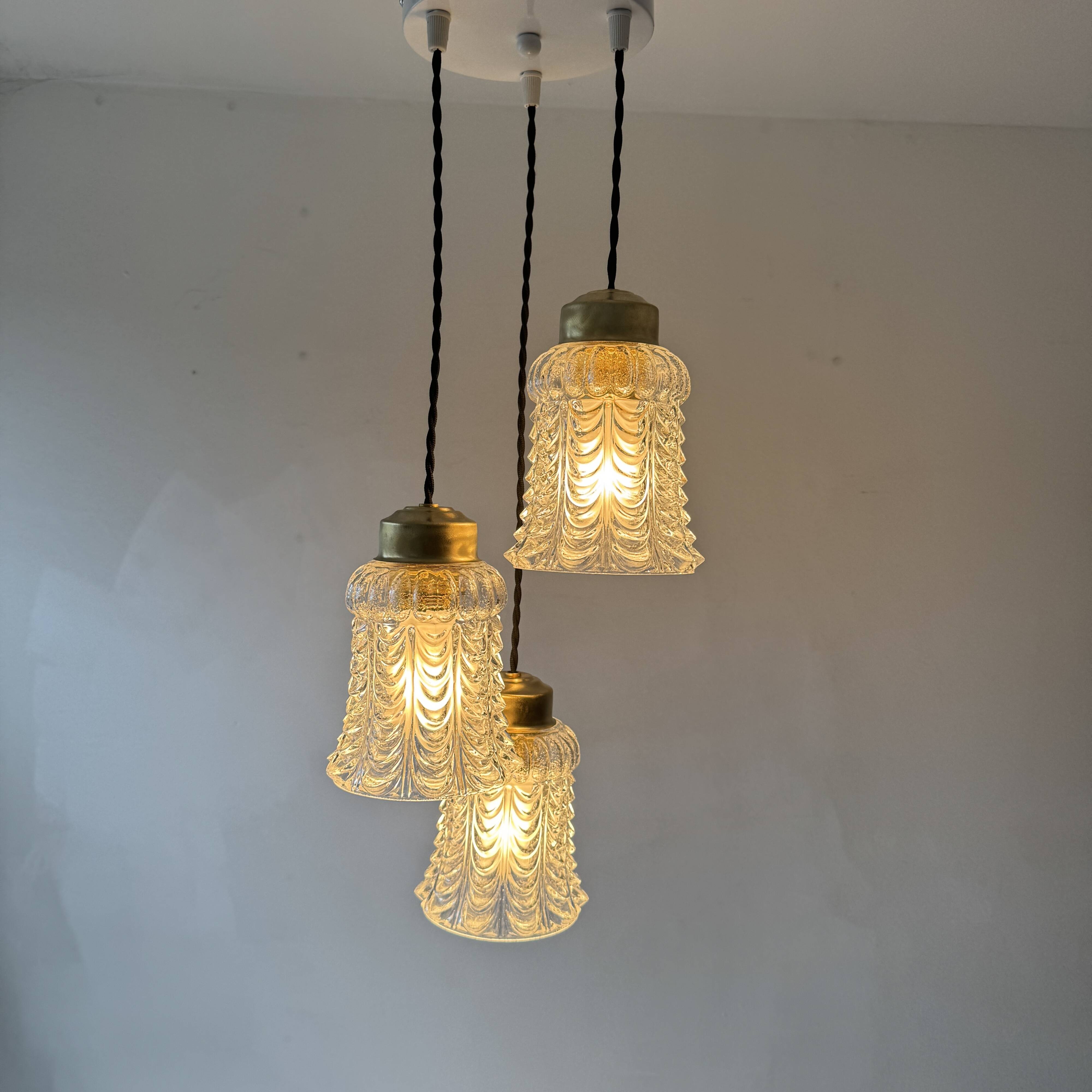 Ancien lustre cascade vintage 3 feux 1960