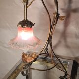 Brass lamp with Art Nouveau libelules , Majorelle style, Muller and Frere, 45x30 with tulip