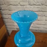 Large vintage blue and white opaline vase
