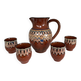 Ensemble Carafe et Gobelets, travail artisanal des années 1950_60 du Sud des Balkans