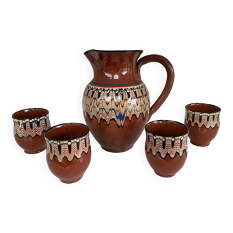 Carafe and Tumblers set, artisanal work from the 1950s-60s from the South of the Balkans