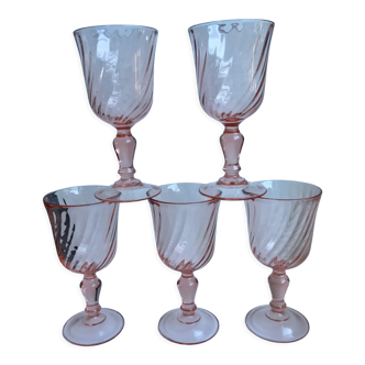 Set of 5 pink wine glasses 50s