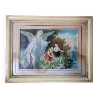 Bucolic pious image frame children and guardian angel ca 1950