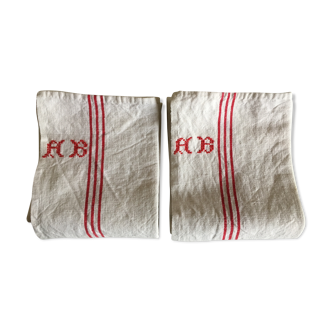 Pair of linen towels reserve monogram AB