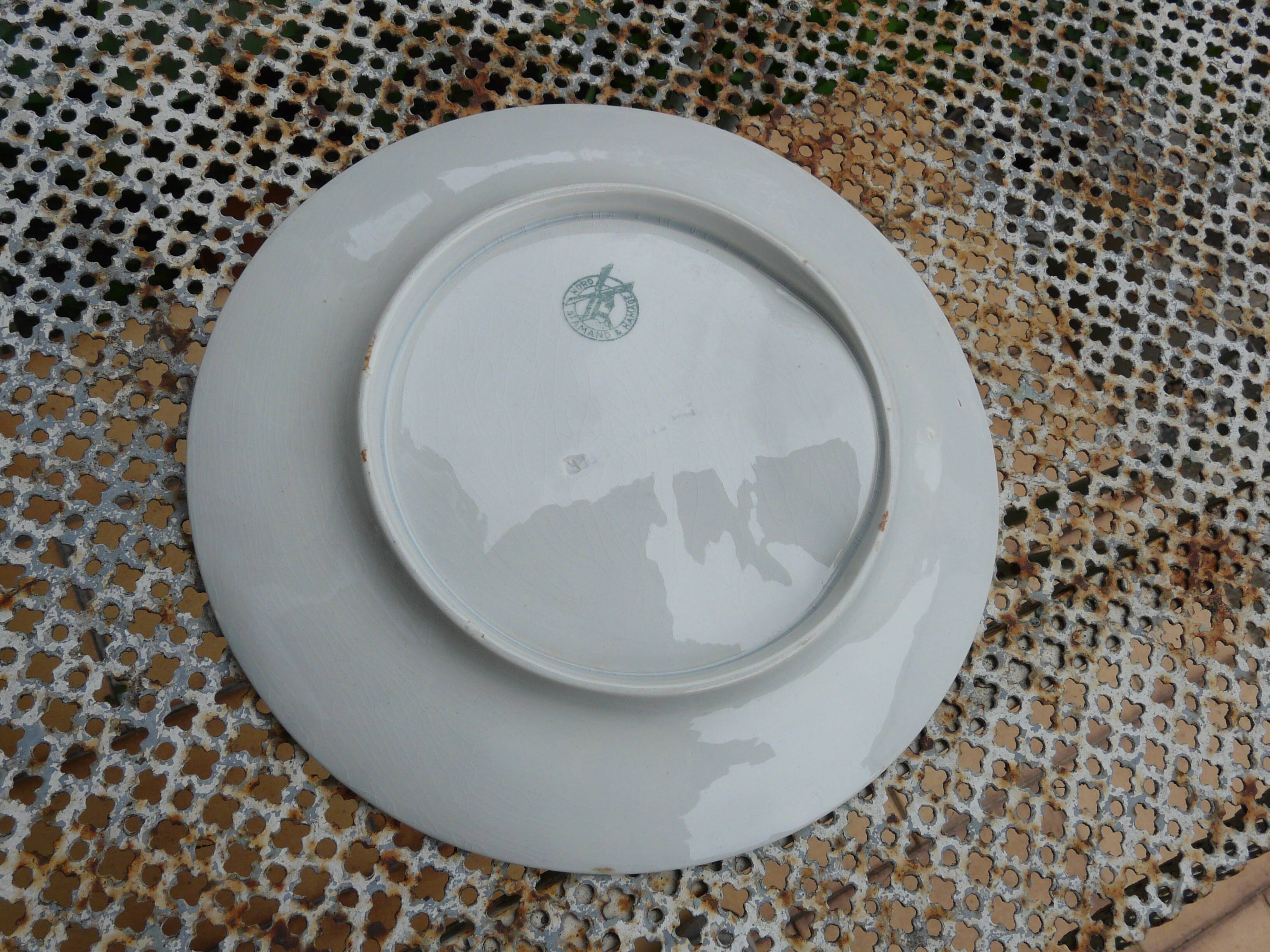 6 Antique plates in Saint Amand slip, ironstone, asparagus