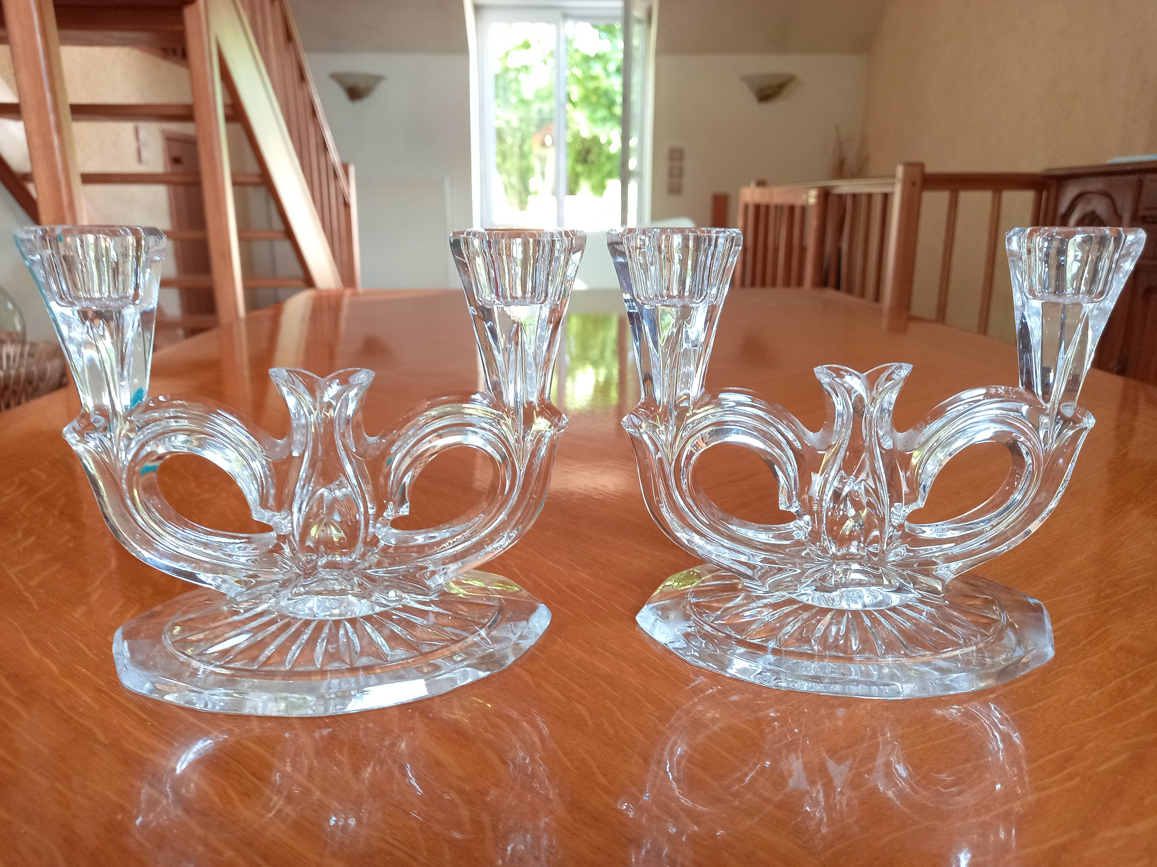 Pair of double glass candle holders