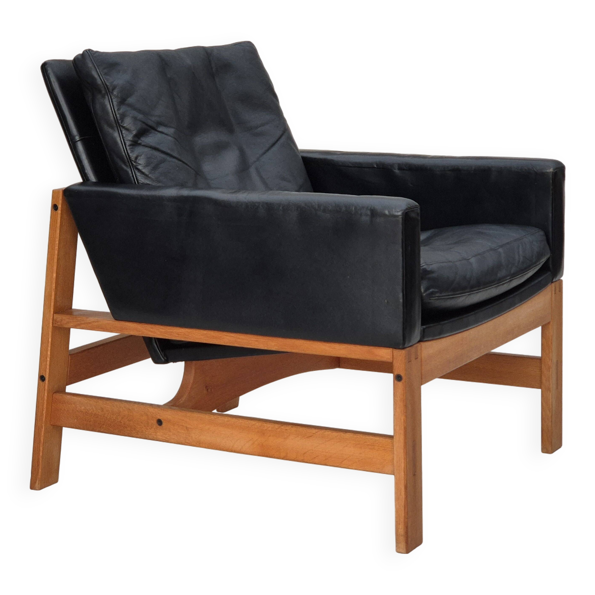 1960s, Danish lounge chair, original condition, furniture leather, solid oak wood.