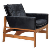Chaise longue danoise des années 1960, état d'origine, meuble en cuir, bois de chêne massif.