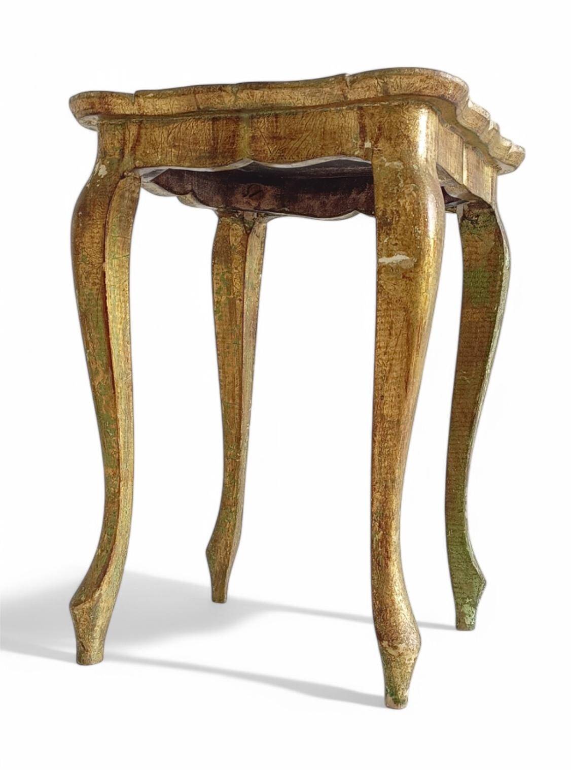 Rococo Revival Gilt Side Table, Light Turquoise, Italy, 1950s Design