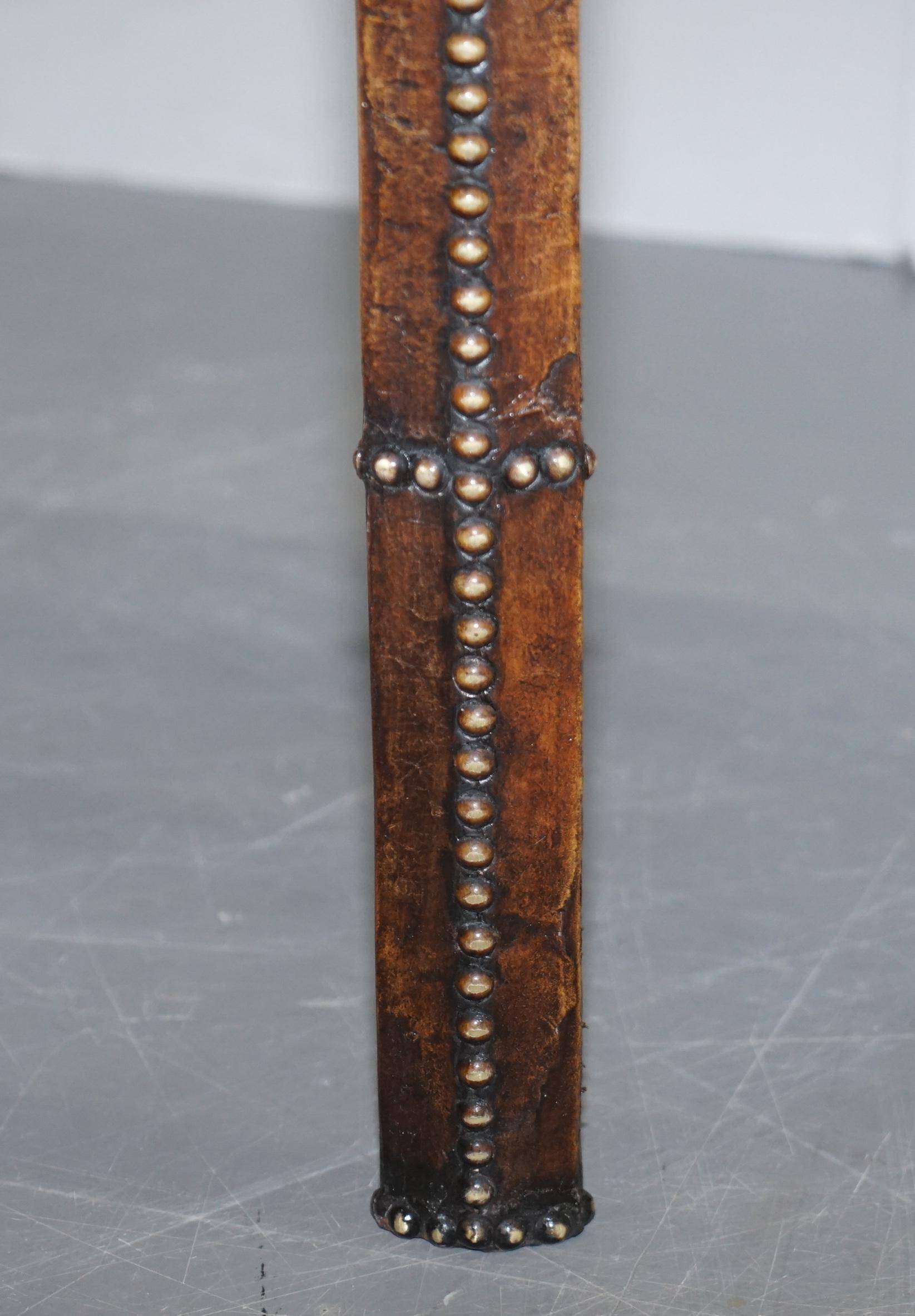 Antique Leather Studded Console Table in Gothic Pugin Style Restored