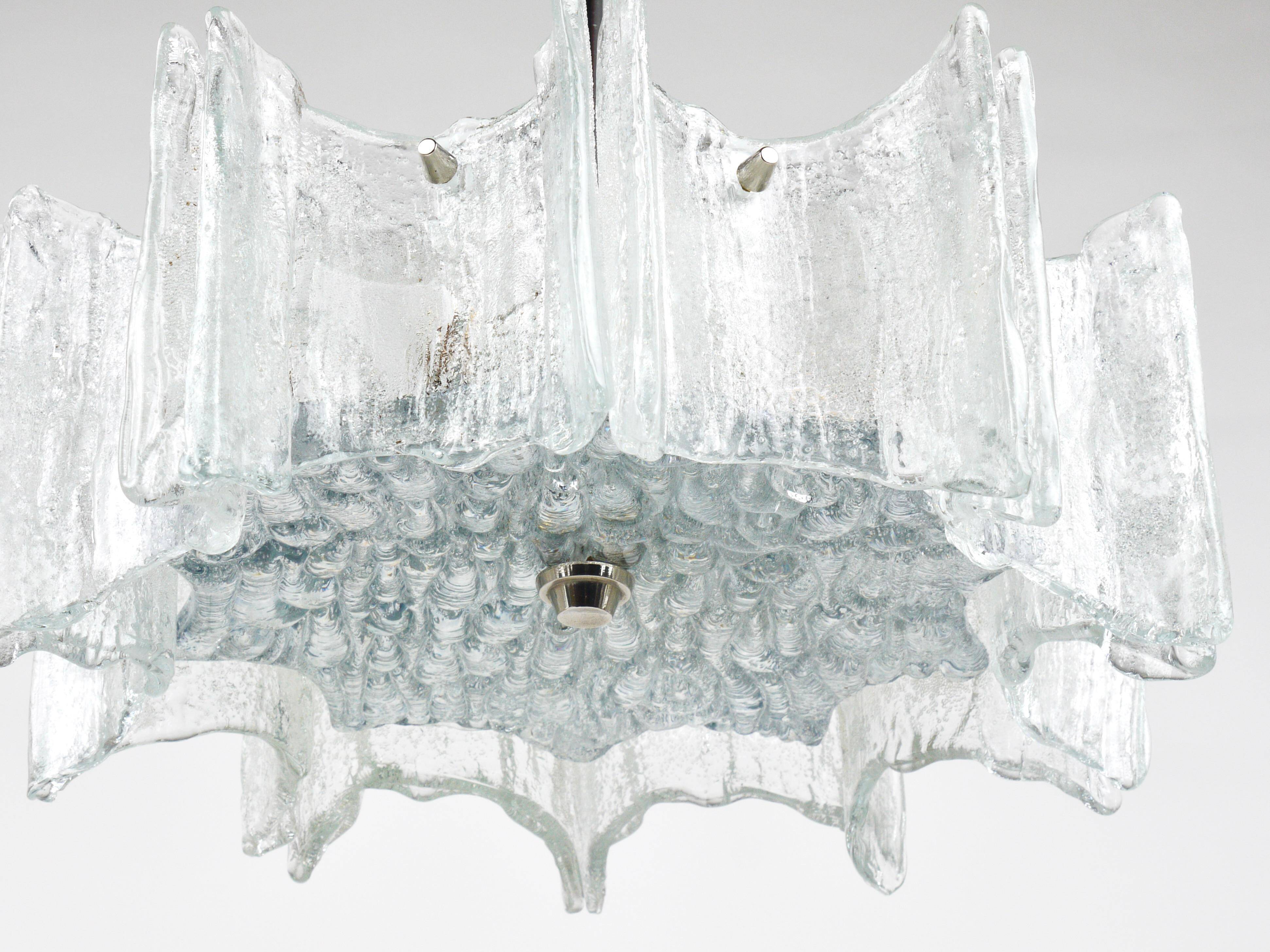 Frosted glass star chandelier J.T. Kalmar Vienna, Austria, 1960s