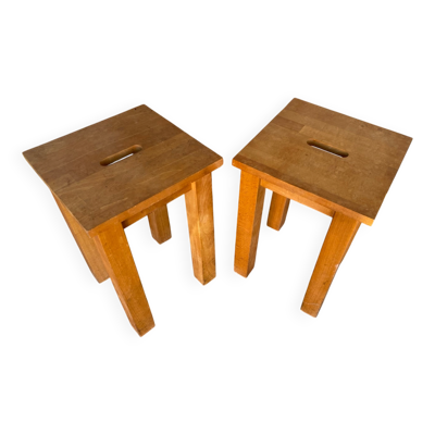 Paire de Tabouret Bois Brut Vintage