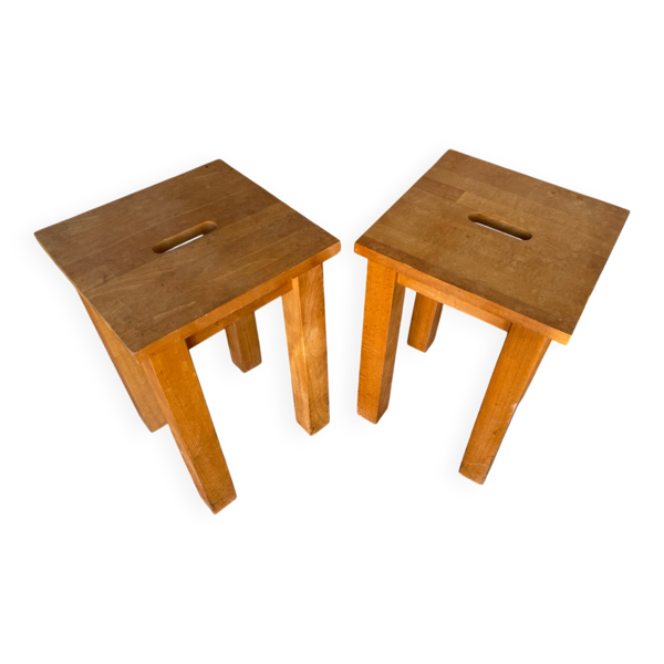 Paire de Tabouret Bois Brut Vintage — Beyit