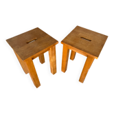 Paire de Tabouret Bois Brut Vintage