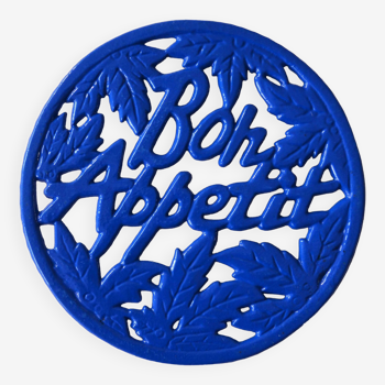 Blue cast iron trivet "bon appetit"