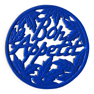 Blue cast iron trivet "bon appetit"