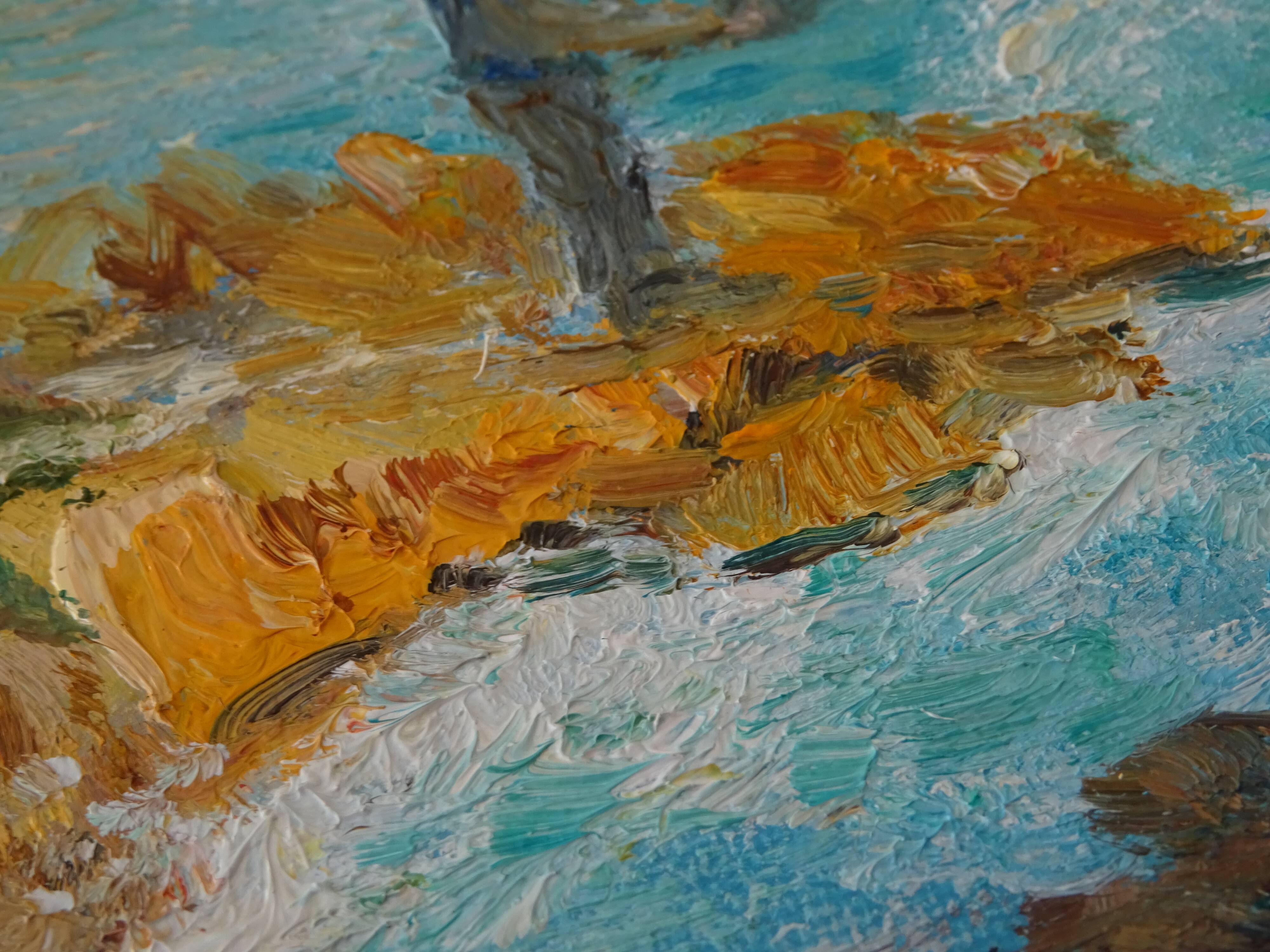 Seaside fisherman painting oil on canvas signed