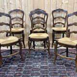 Set of 6 Louis XV style ash chairs with straw seats, from the 1950s