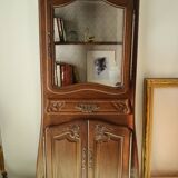 Curved display case in solid walnut, mid-20th century