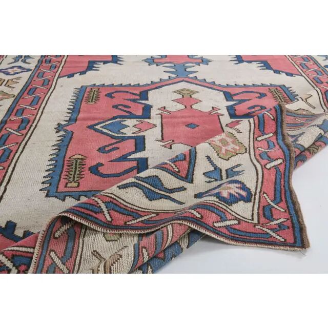Vintage Turkish Hand-Knotted Wool Cotton Pink Area Rug 192x274