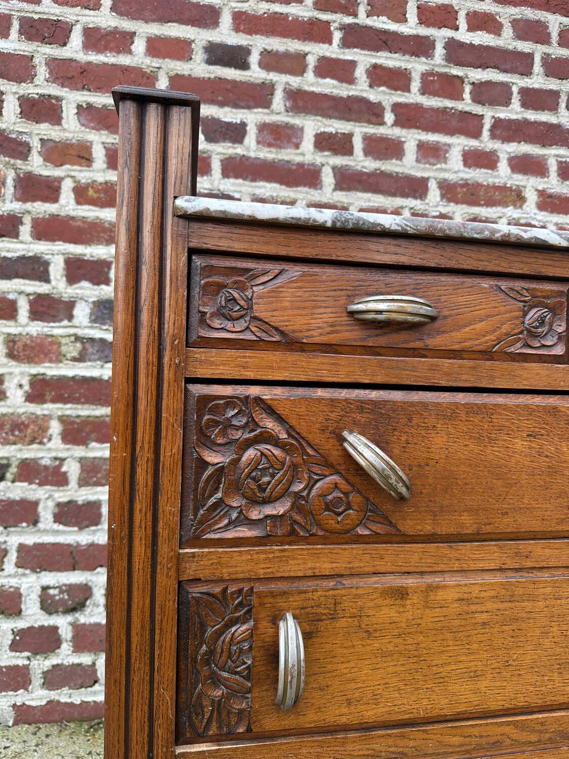 Art Deco chest of drawers, marble top, solid oak, dressing table