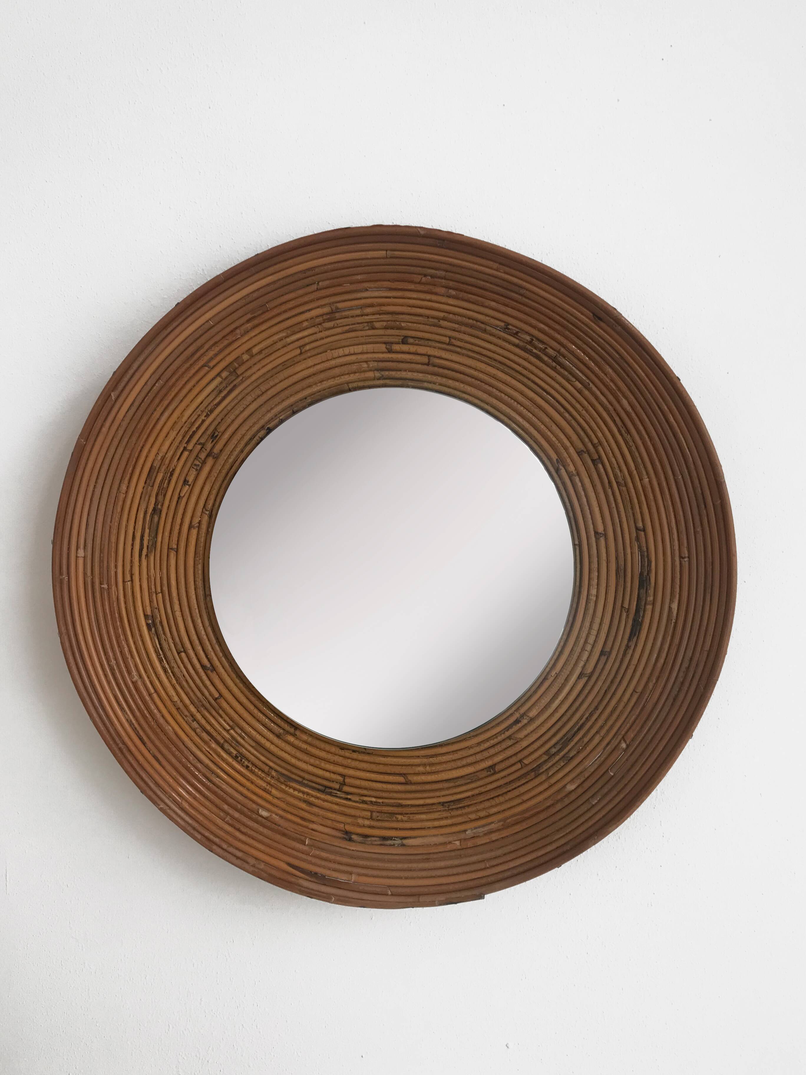 Italian rattan bamboo wall mirror, 1960s, 65 cm