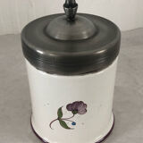 Ceramic salt jar pewter lid stamped J G