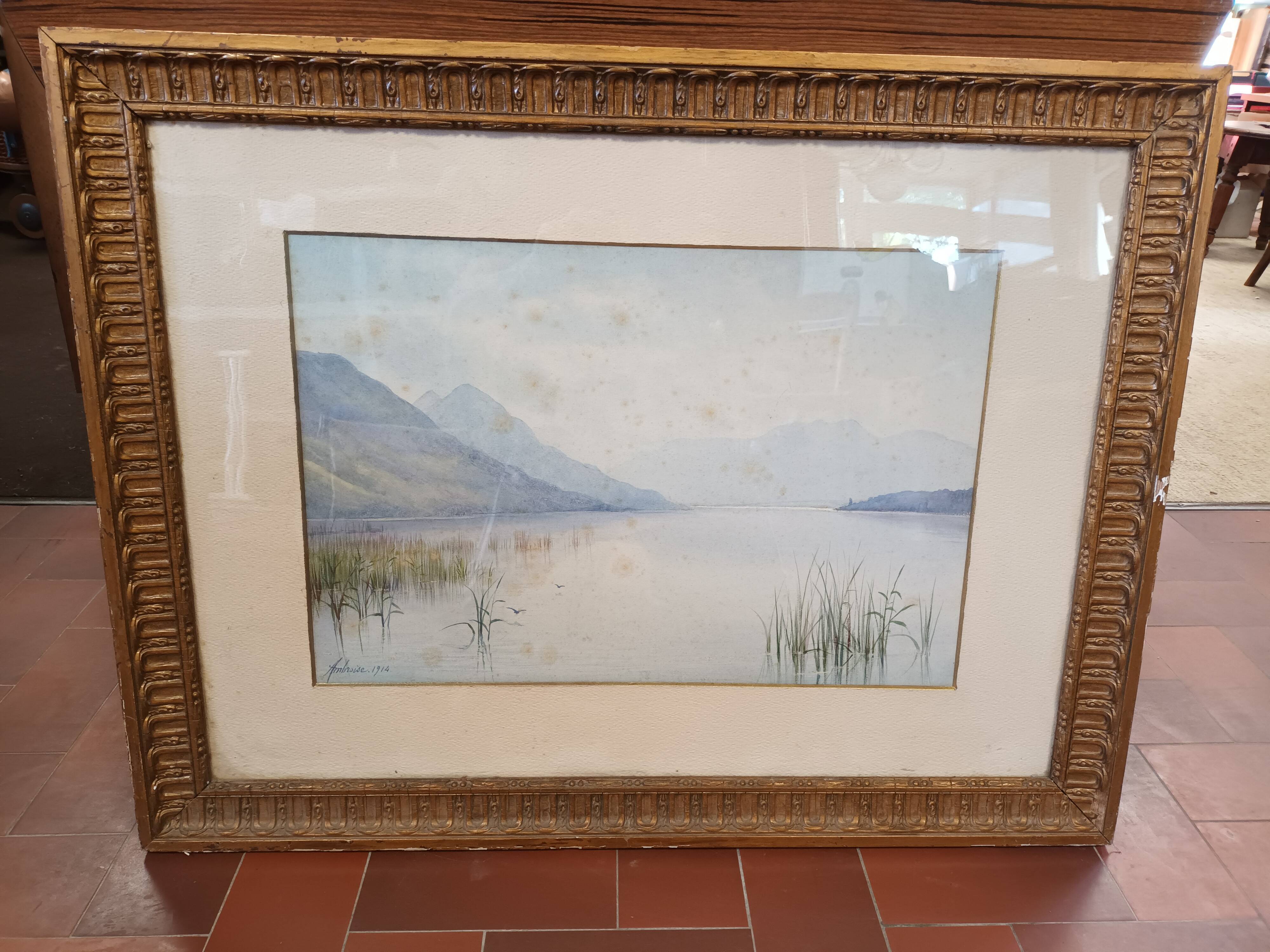 Pastel landscape signed ambroise 1914