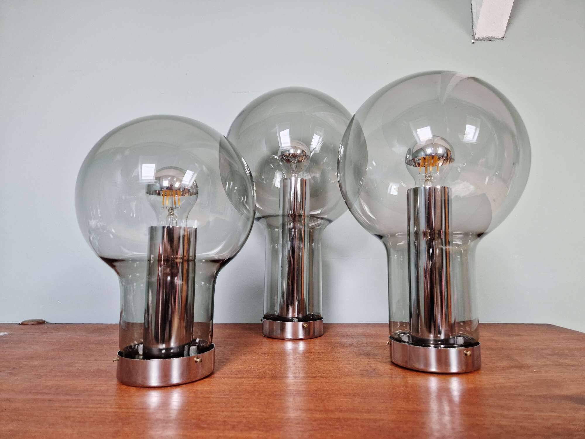 Maxi Globe trio of ceiling lights in smoked glass, RAAK Amsterdam, 1960