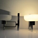 Pair of opaline and chrome wall lamps design 70s