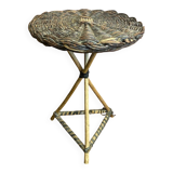 Vintage wooden tripod side table + woven wicker top