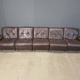 Modular vintage brown leather sofa, 1970s.